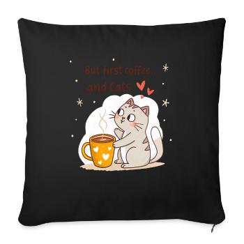 Purr-fect Morning Routine - Throw Pillow Cover 17.5” x 17.5” - black - Front