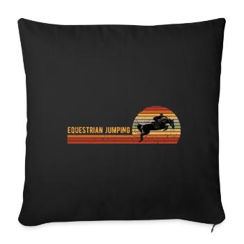 Retro Equestrian Jumping - Throw Pillow Cover 17.5” x 17.5” - black - Front
