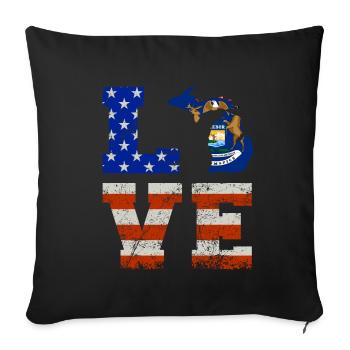 Love Michigan US Flag Gift - Throw Pillow Cover 17.5” x 17.5” - black - Front