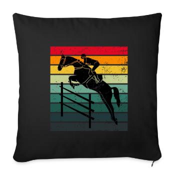 Retro Equestrian Jumping - Throw Pillow Cover 17.5” x 17.5” - black - Front