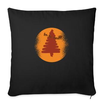 Merry Christmas, Christmas Tree With Sleigh - Throw Pillow Cover 17.5” x 17.5” - black - Front