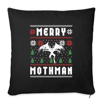 Mothman Ugly Christmas Sweater Merry Mothman - Throw Pillow Cover 17.5” x 17.5” - black - Front