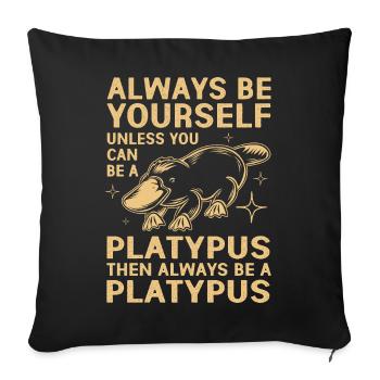 Duck Billed Zoo Animal Platypus - Throw Pillow Cover 17.5” x 17.5” - black - Front
