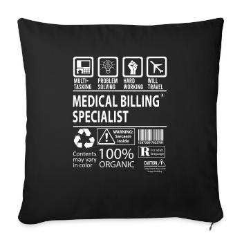 Medical Billing Specialist T Shirt - Multitasking - Throw Pillow Cover 17.5” x 17.5” - black - Front