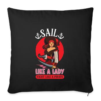 Female Pirate Pirate Ship Woman Pirate Captain - Throw Pillow Cover 17.5” x 17.5” - black - Front
