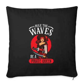 Female Pirate Pirate Ship Woman Pirate Captain - Throw Pillow Cover 17.5” x 17.5” - black - Front