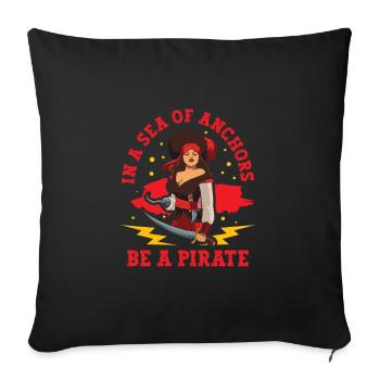 Female Pirate Pirate Ship Woman Pirate Captain - Throw Pillow Cover 17.5” x 17.5” - black - Front