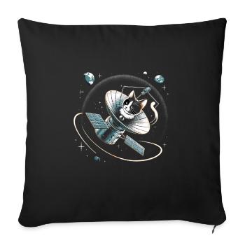 Cat Astronaut Astronomy Solar System Outer - Throw Pillow Cover 17.5” x 17.5” - black - Front