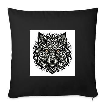 Intricate Tribal Wolf Design - Throw Pillow Cover 17.5” x 17.5” - black - Front