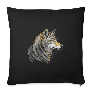 Golden Wolf Line Art - Throw Pillow Cover 17.5” x 17.5” - black - Front