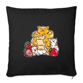 Kawaii Kitten Pancakes with Honey - Throw Pillow Cover 17.5” x 17.5” - black - Front