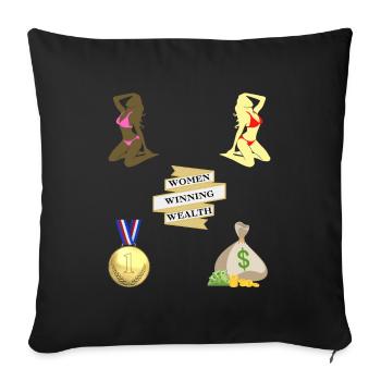 Women Winning Wealth - Hustler Mindset - Throw Pillow Cover 17.5” x 17.5” - black - Front