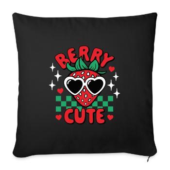 Berry Cute Strawberry - Throw Pillow Cover 17.5” x 17.5” - black - Front