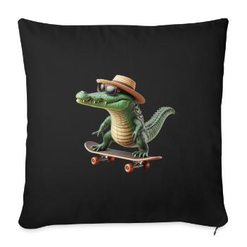 Skating crocodile - Throw Pillow Cover 17.5” x 17.5” - black - Front