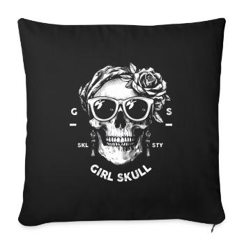 white girl skull by skull style society - Throw Pillow Cover 17.5” x 17.5” - black - Front