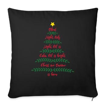 Silent Night Word Tree Christmas Holiday Season - Throw Pillow Cover 17.5” x 17.5” - black - Front