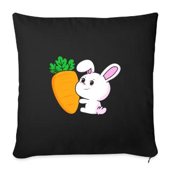 Vegan Kawaii Cute Rabbit Carrot - Throw Pillow Cover 17.5” x 17.5” - black - Front