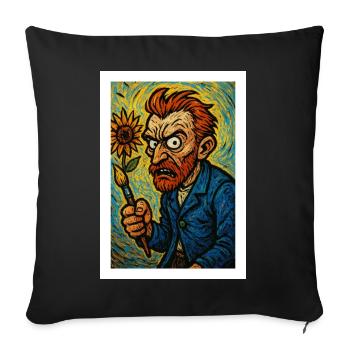 Expressive Vincent Van Gogh Inspired Portrait - Throw Pillow Cover 17.5” x 17.5” - black - Front