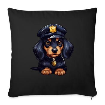 Dachshund policeman - Throw Pillow Cover 17.5” x 17.5” - black - Front