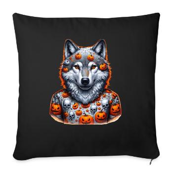 halloween wolf - Throw Pillow Cover 17.5” x 17.5” - black - Front