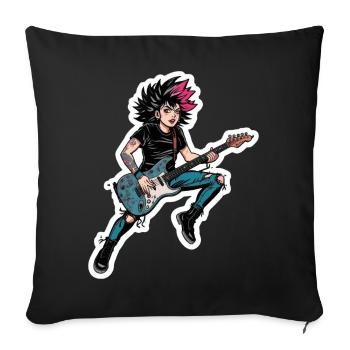 Pop Punk Anime Girl Electric Guitar - Emo Rocker A - Throw Pillow Cover 17.5” x 17.5” - black - Front