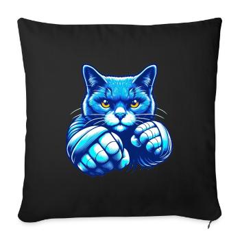 Struggling Azure Cat - Throw Pillow Cover 17.5” x 17.5” - black - Front