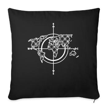 World Maps Compass World Map - Throw Pillow Cover 17.5” x 17.5” - black - Front