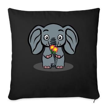 Elephant with Flowers Elephants - Throw Pillow Cover 17.5” x 17.5” - black - Front