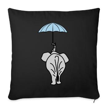 Elephant with Umbrella Elephants - Throw Pillow Cover 17.5” x 17.5” - black - Front