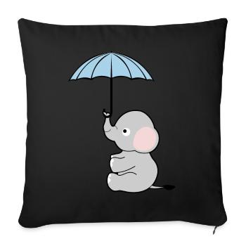Elephant Umbrella Elephants - Throw Pillow Cover 17.5” x 17.5” - black - Front