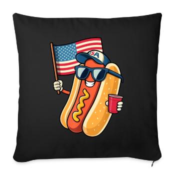 4th of July Hotdog Funny Fourth of July Patriotic - Throw Pillow Cover 17.5” x 17.5” - black - Front