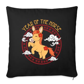 Year Of Horse Kawaii Zodiac Chinese New Year - Throw Pillow Cover 17.5” x 17.5” - black - Front