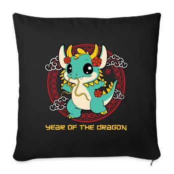 Year Of Dragon Cute Zodiac Kawaii New Year - Throw Pillow Cover 17.5” x 17.5” - black - Front