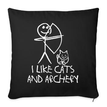 Archery Cat Long Bow Archer Compound Bow - Throw Pillow Cover 17.5” x 17.5” - black - Front