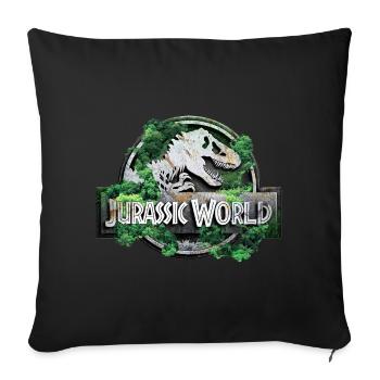 Jurassic World logo with T-Rex and trees - Throw Pillow Cover 17.5” x 17.5” - black - Front