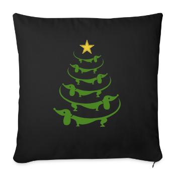 Dachshund Christmas Trees blue green friend - Throw Pillow Cover 17.5” x 17.5” - black - Front