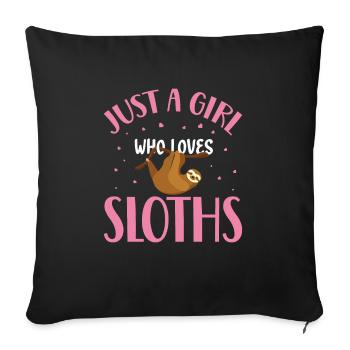 Sloth Sloths, Girl, Trees - Throw Pillow Cover 17.5” x 17.5” - black - Front