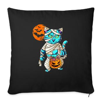 Mummy Pumpkin Halloween Cat - Throw Pillow Cover 17.5” x 17.5” - black - Front