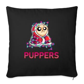 Comfy Christmas Pupper - Throw Pillow Cover 17.5” x 17.5” - black - Front