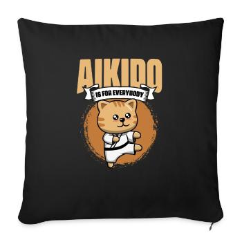 Kawaii Cat Aikido Martial Artist Coz Aikido Is For - Throw Pillow Cover 17.5” x 17.5” - black - Front