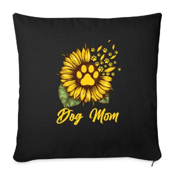 Sunflower Love Dog Mom - Throw Pillow Cover 17.5” x 17.5” - black - Front