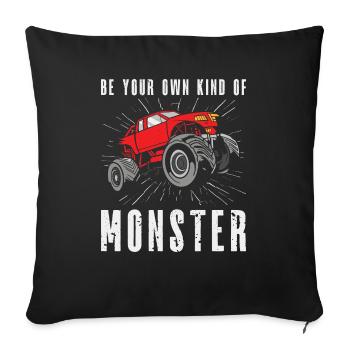 Monster Truck Drive Wheels Lover Giant Car - Throw Pillow Cover 17.5” x 17.5” - black - Front
