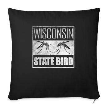 Wisconsin state bird mosquito - Throw Pillow Cover 17.5” x 17.5” - black - Front