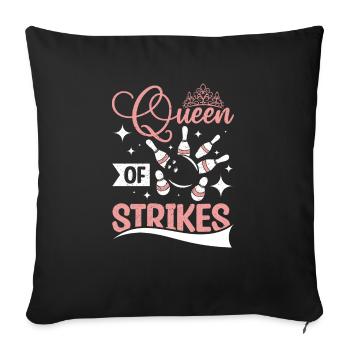 Mom Queen of strikes funny woman bowlers - Throw Pillow Cover 17.5” x 17.5” - black - Front