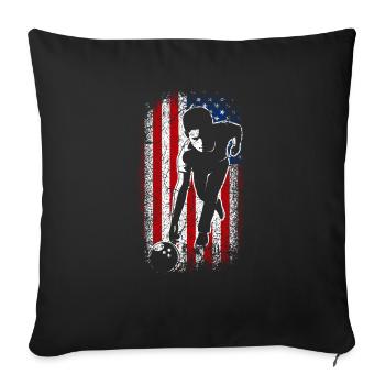 4th of july Usa Proud American Flag Bowling - Throw Pillow Cover 17.5” x 17.5” - black - Front