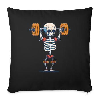 Weightlifting Gym Skeleton - Throw Pillow Cover 17.5” x 17.5” - black - Front