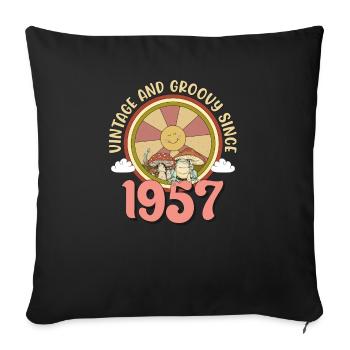 Vintage 1957 tshirt Retro Hippie Groovy 66th Bday - Throw Pillow Cover 17.5” x 17.5” - black - Front