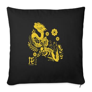 Lunar New Year of the Dragon 2024 - Throw Pillow Cover 17.5” x 17.5” - black - Front