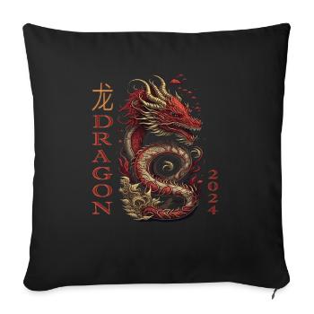 Lunar New Year of the Dragon 2024 - Throw Pillow Cover 17.5” x 17.5” - black - Front