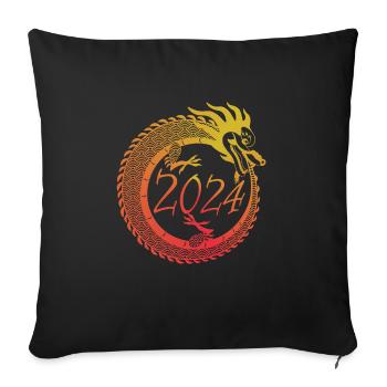 Lunar New Year of the Dragon 2024 - Throw Pillow Cover 17.5” x 17.5” - black - Front
